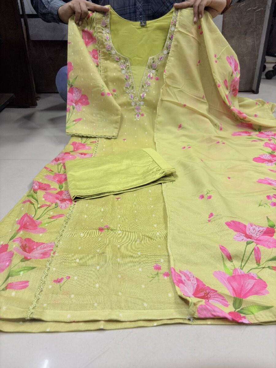 Lemon Chanderi Silk Printed Embroidery Sequins Wedding Party Festival Casual Ready Palazzo Pant Salwar Kameez