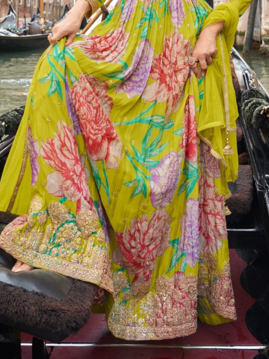 Lemon Chinon Embroidery Zari Sequins Wedding Party Festival Ready Anarkali Salwar Kameez