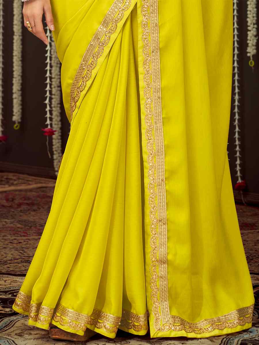 Lemon Chinon Silk Embroidered Party Festival Classic Style Saree