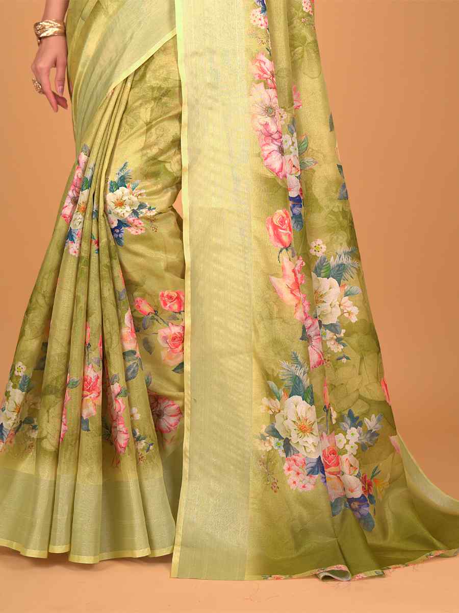 Lemon Cotton Silk Printed Party Festival Classic Style Saree