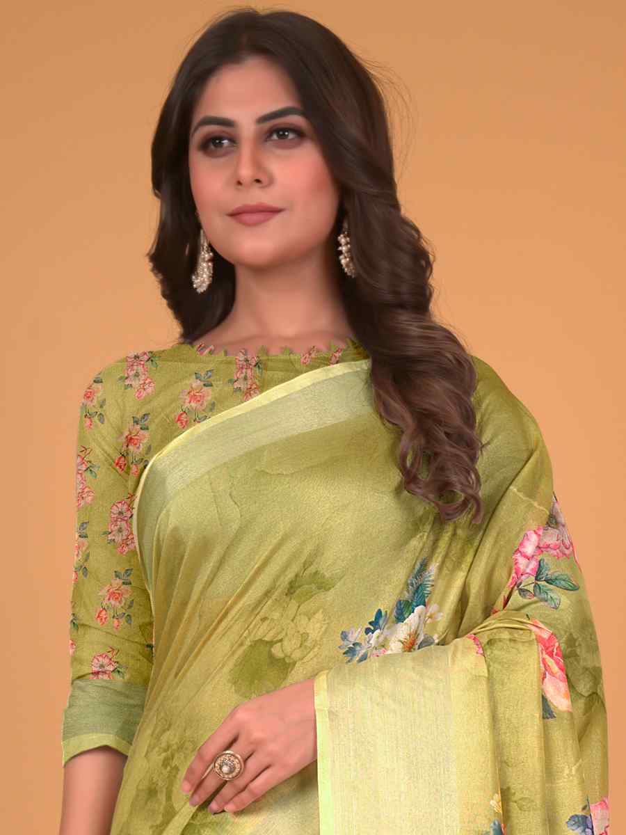 Lemon Cotton Silk Printed Party Festival Classic Style Saree
