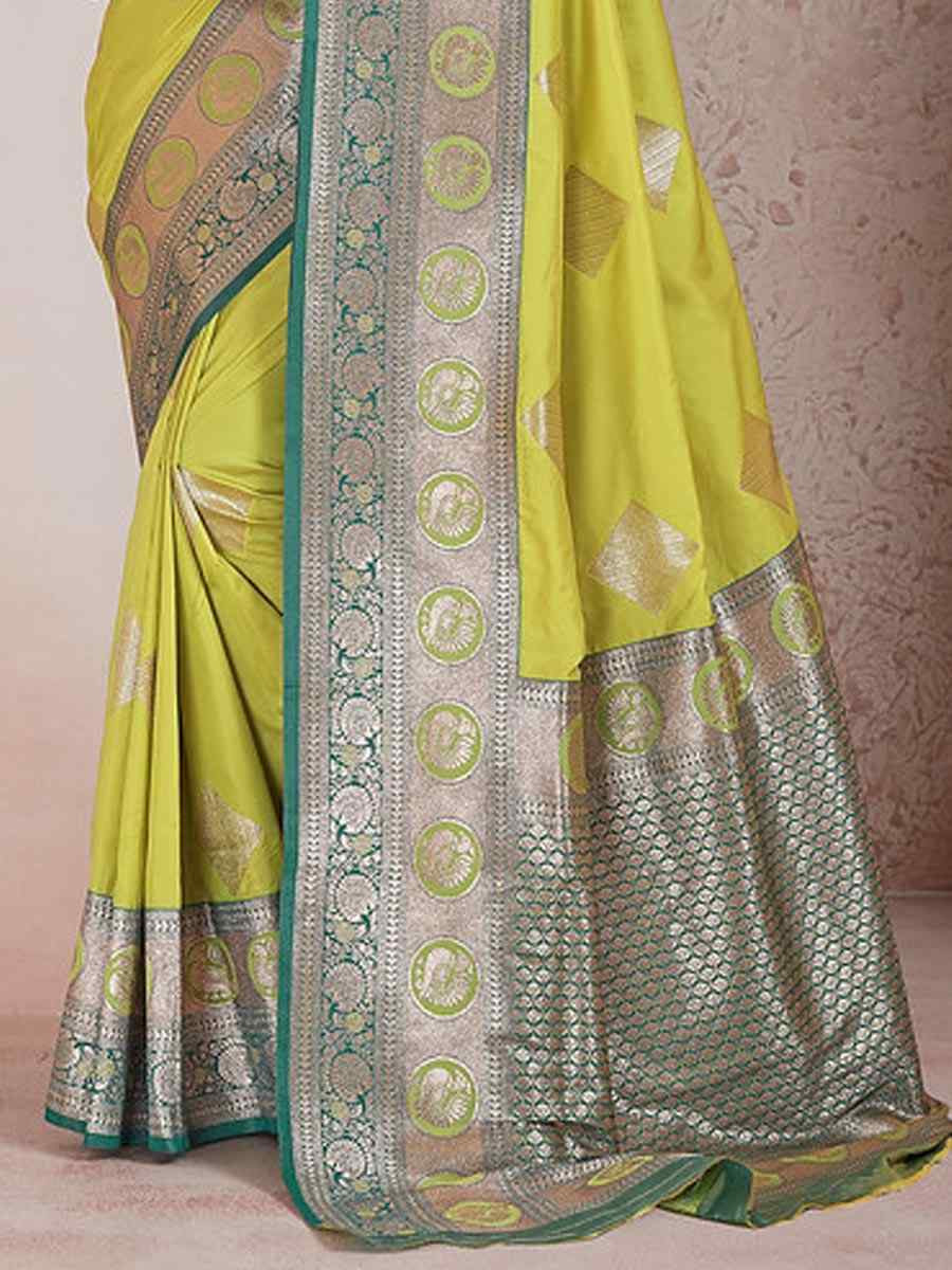 Lemon Green Silk Handwoven Festival Wedding Fancy Heavy Border Saree