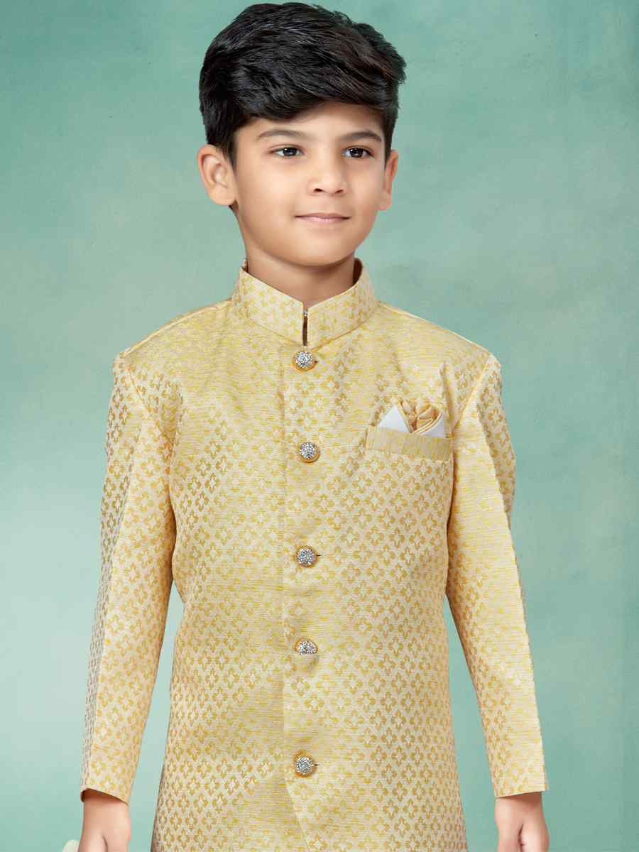 Lemon Heavy Banarasi Jacquard Embroidered Party Festival Kurta Pyjama Boys Wear