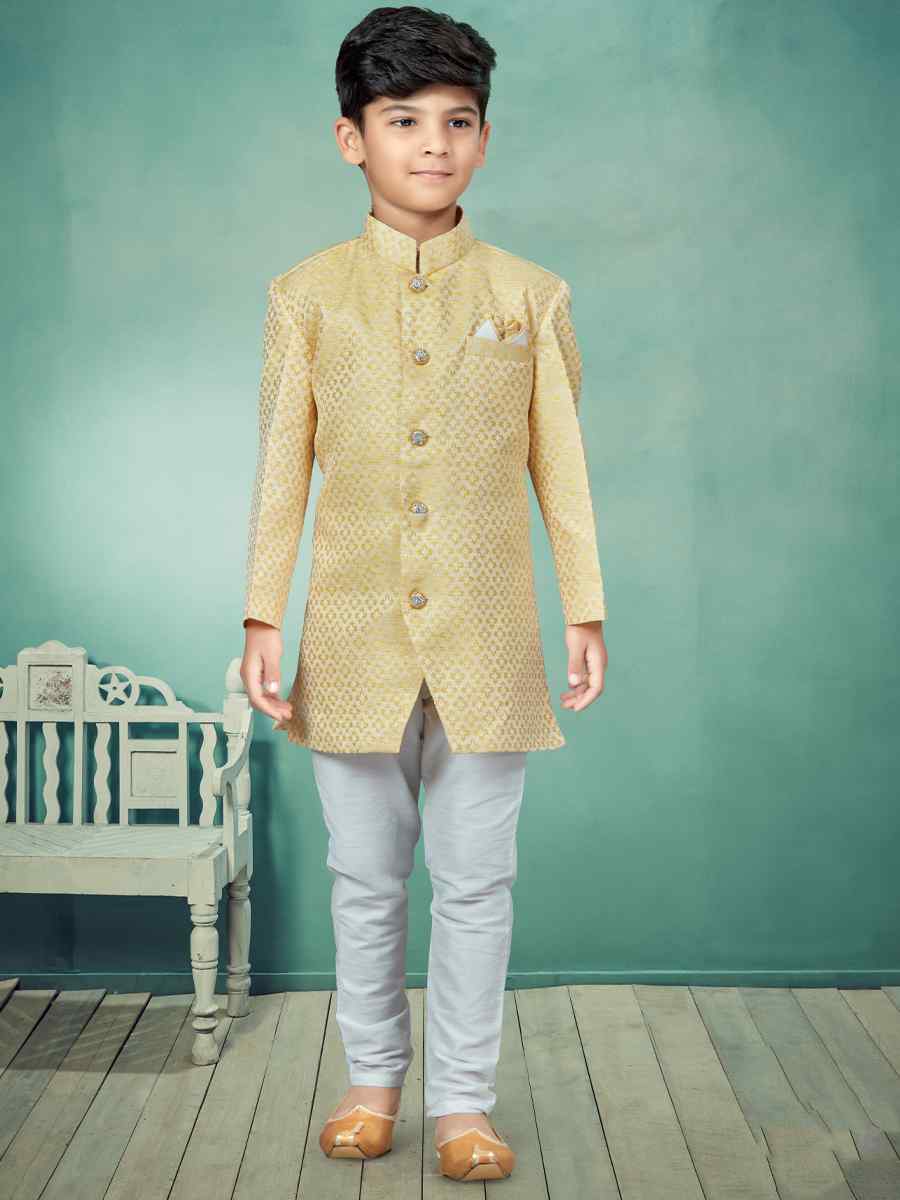 Lemon Heavy Banarasi Jacquard Embroidered Party Festival Kurta Pyjama Boys Wear