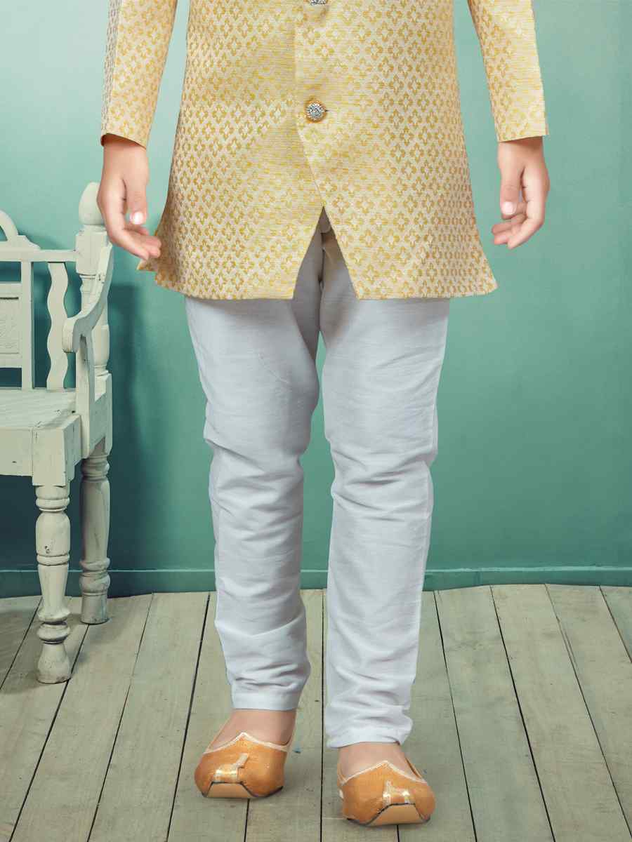 Lemon Heavy Banarasi Jacquard Embroidered Party Festival Kurta Pyjama Boys Wear