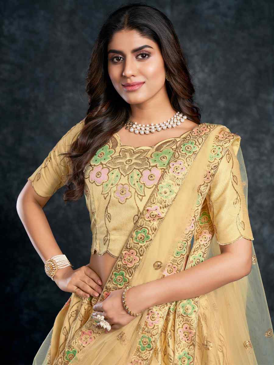 Lemon Italian Silk Embroidered Wedding Festival Heavy Border Lehenga Choli