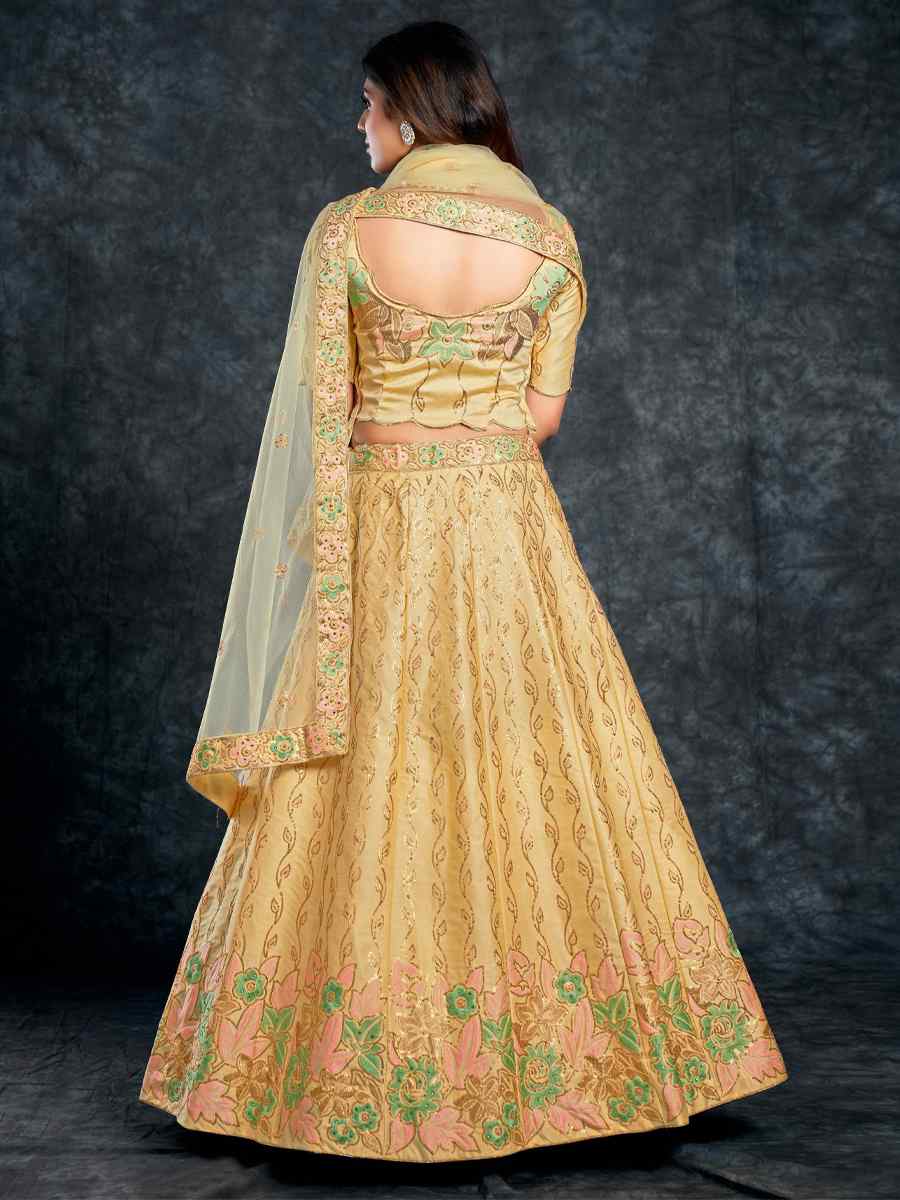 Lemon Italian Silk Embroidered Wedding Festival Heavy Border Lehenga Choli