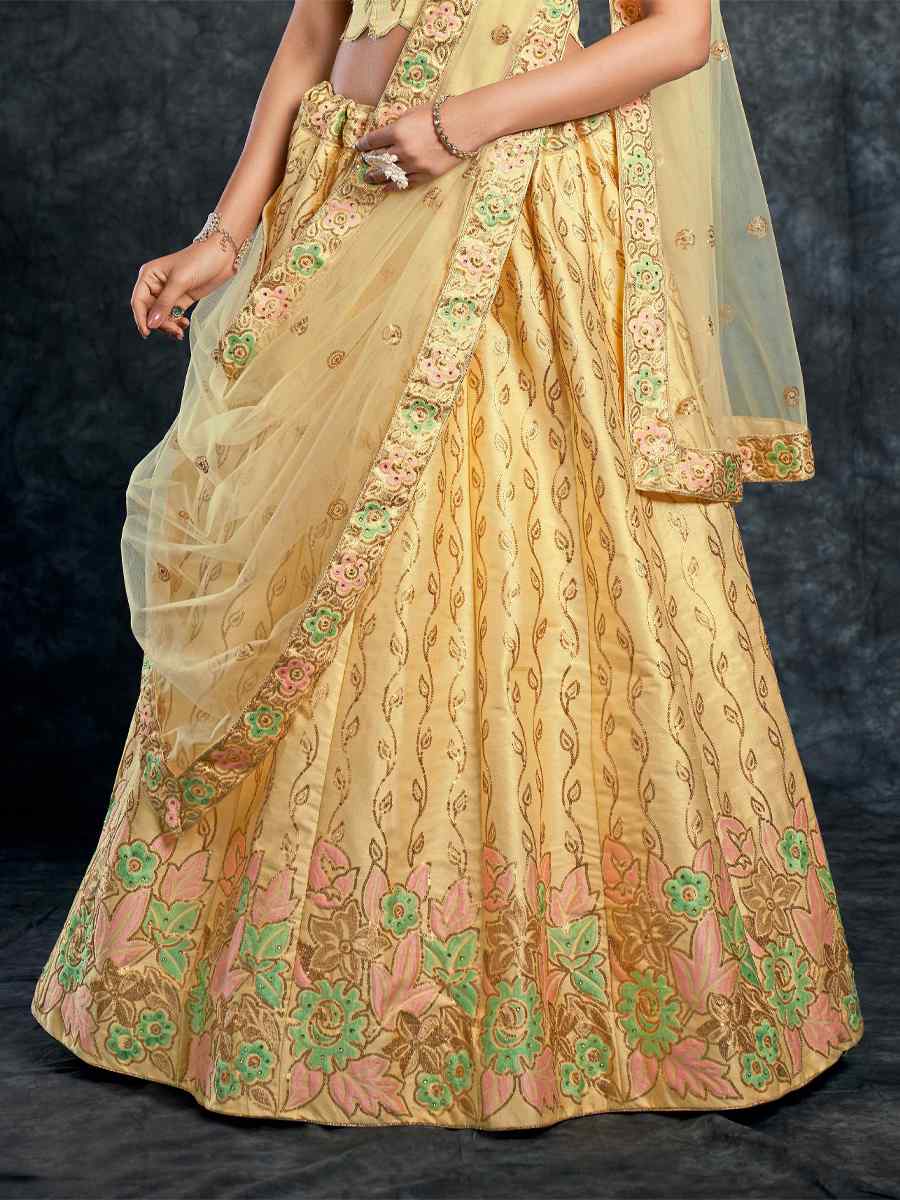 Lemon Italian Silk Embroidered Wedding Festival Heavy Border Lehenga Choli