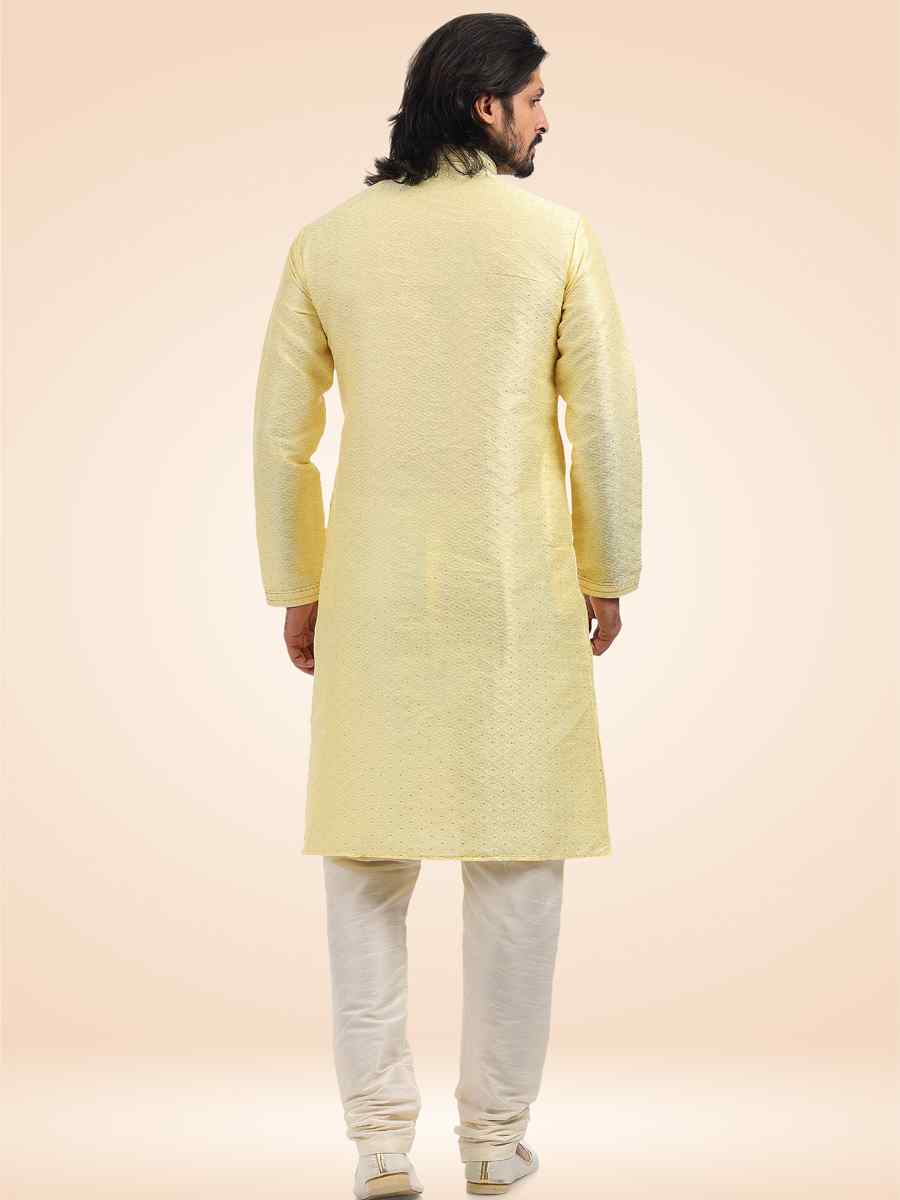 Lemon Jacquard Banarasi Silk Woven Festival Party Kurta