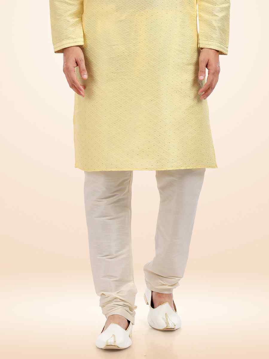 Lemon Jacquard Banarasi Silk Woven Festival Party Kurta