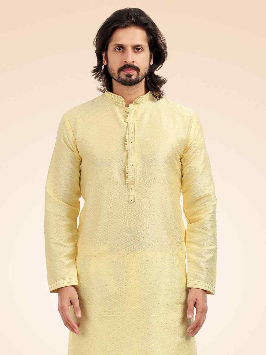 Lemon Jacquard Banarasi Silk Woven Festival Party Kurta