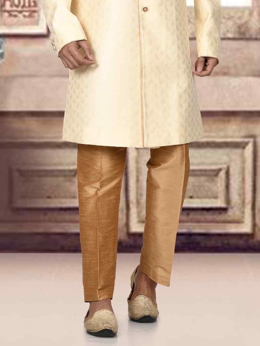 Lemon Jacquard Embroidered Groom Wedding Sherwani