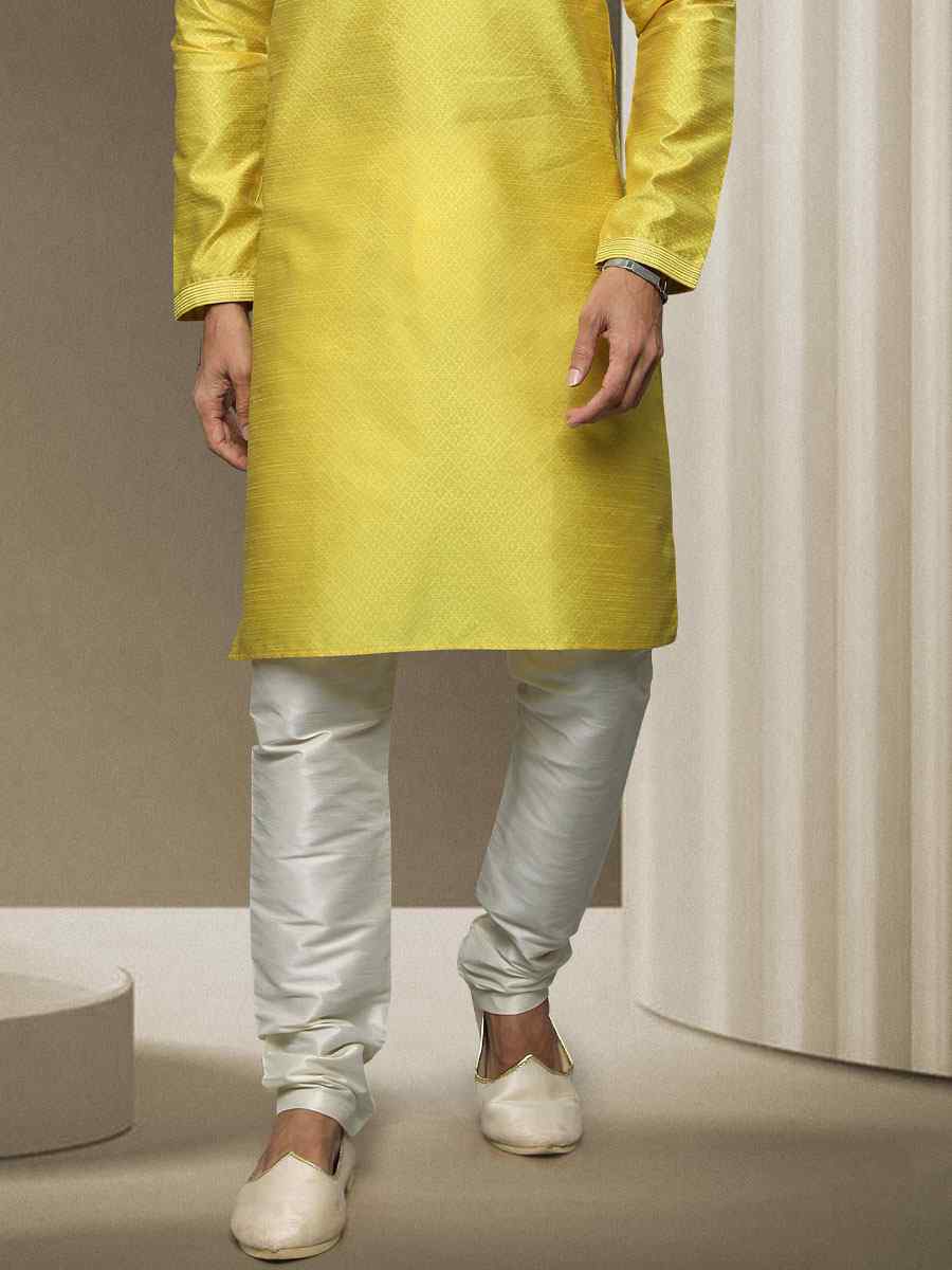Lemon Jacquard Silk Brocade Woven Party Kurta