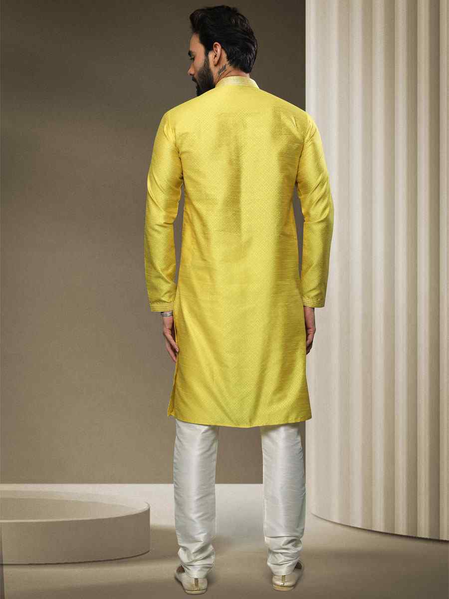 Lemon Jacquard Silk Brocade Woven Party Kurta