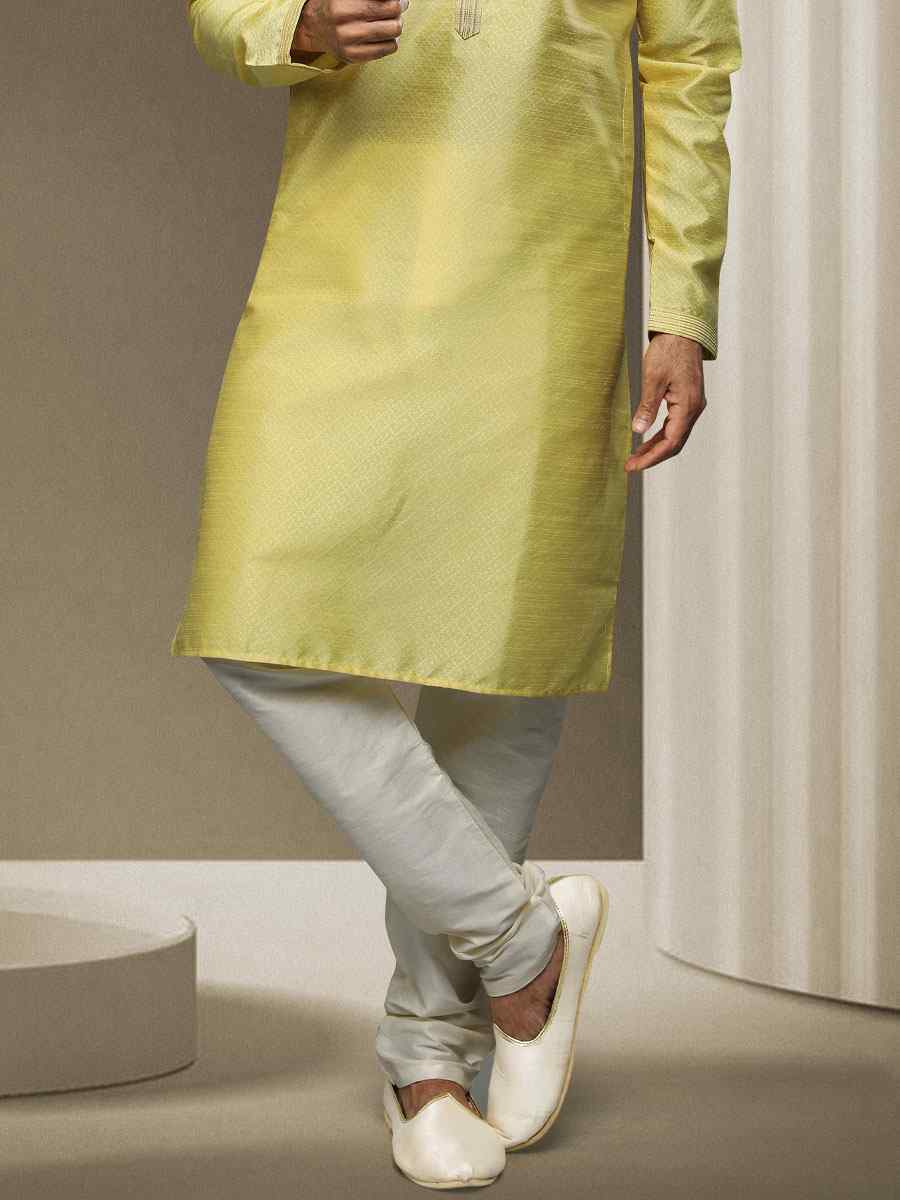 Lemon Jacquard Silk Brocade Woven Party Kurta