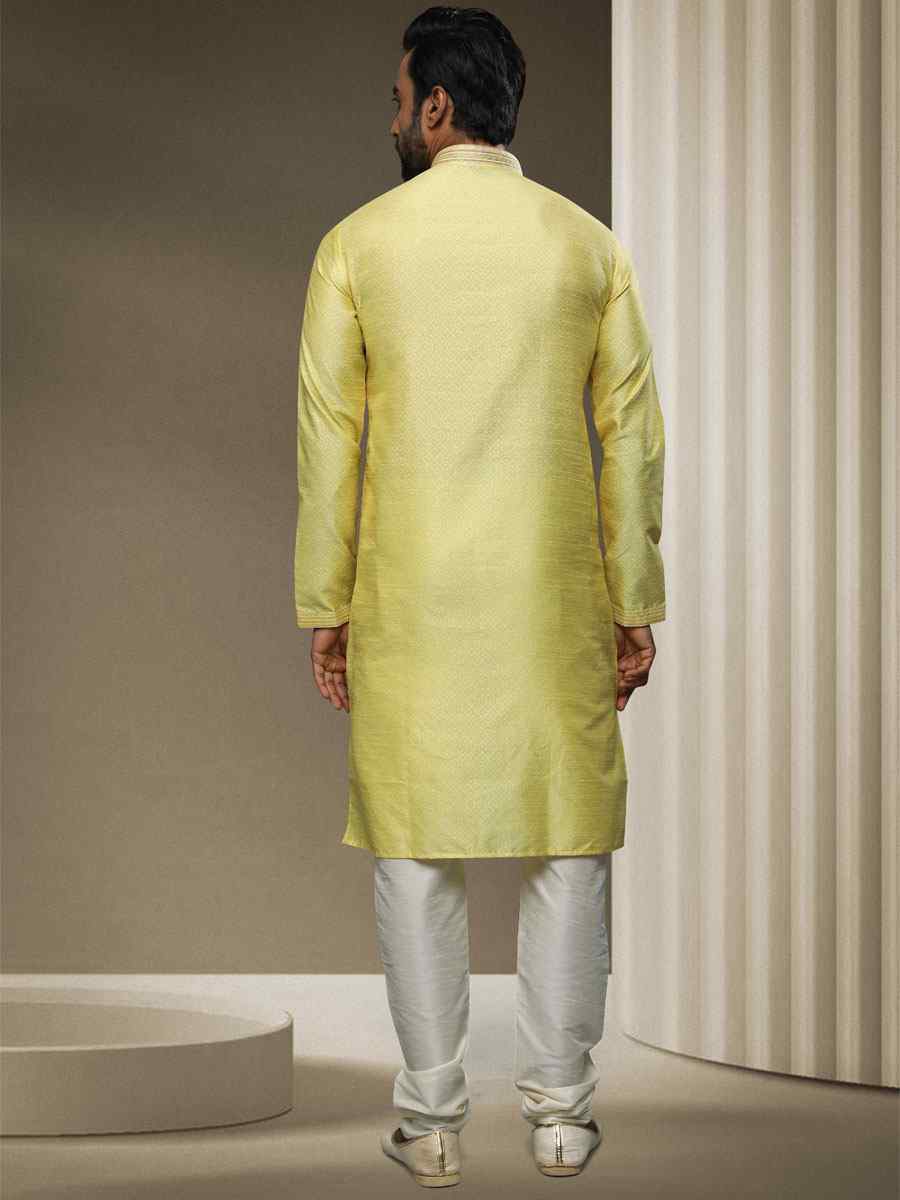 Lemon Jacquard Silk Brocade Woven Party Kurta