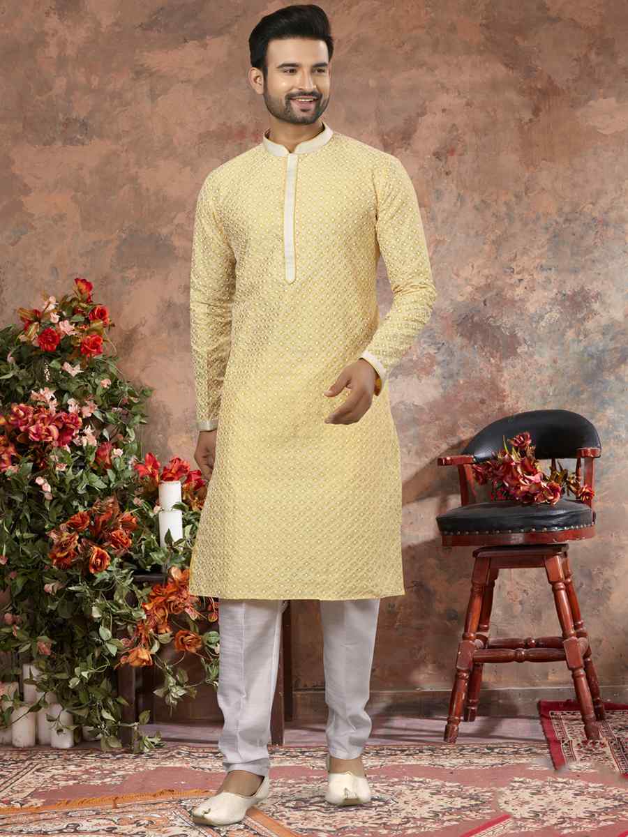 Lemon Lucknowi Woven Festival Party Kurta