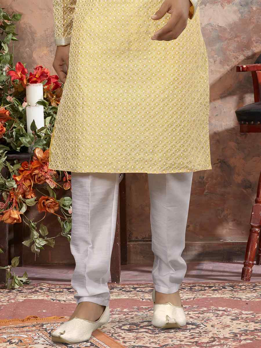 Lemon Lucknowi Woven Festival Party Kurta