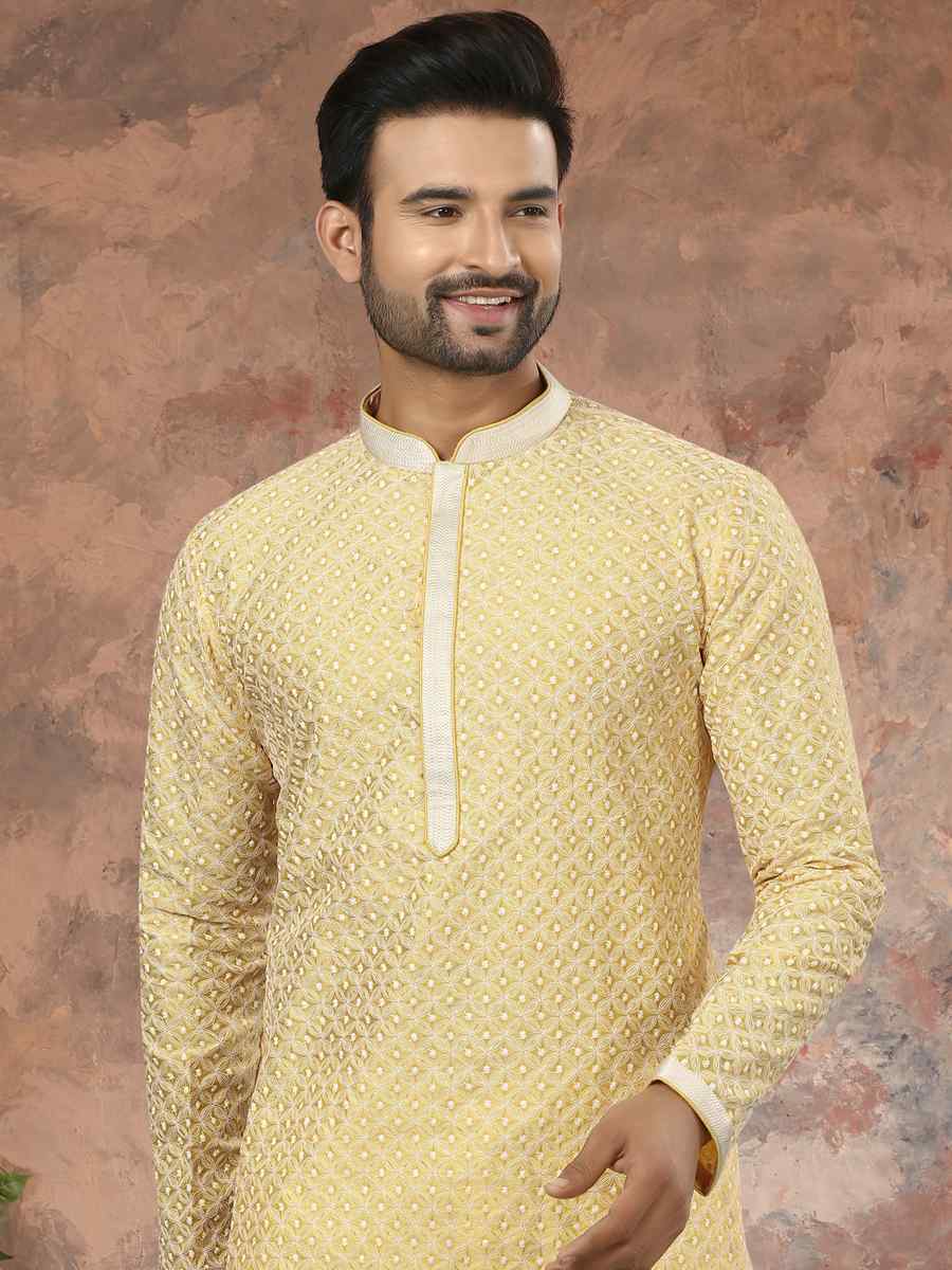 Lemon Lucknowi Woven Festival Party Kurta