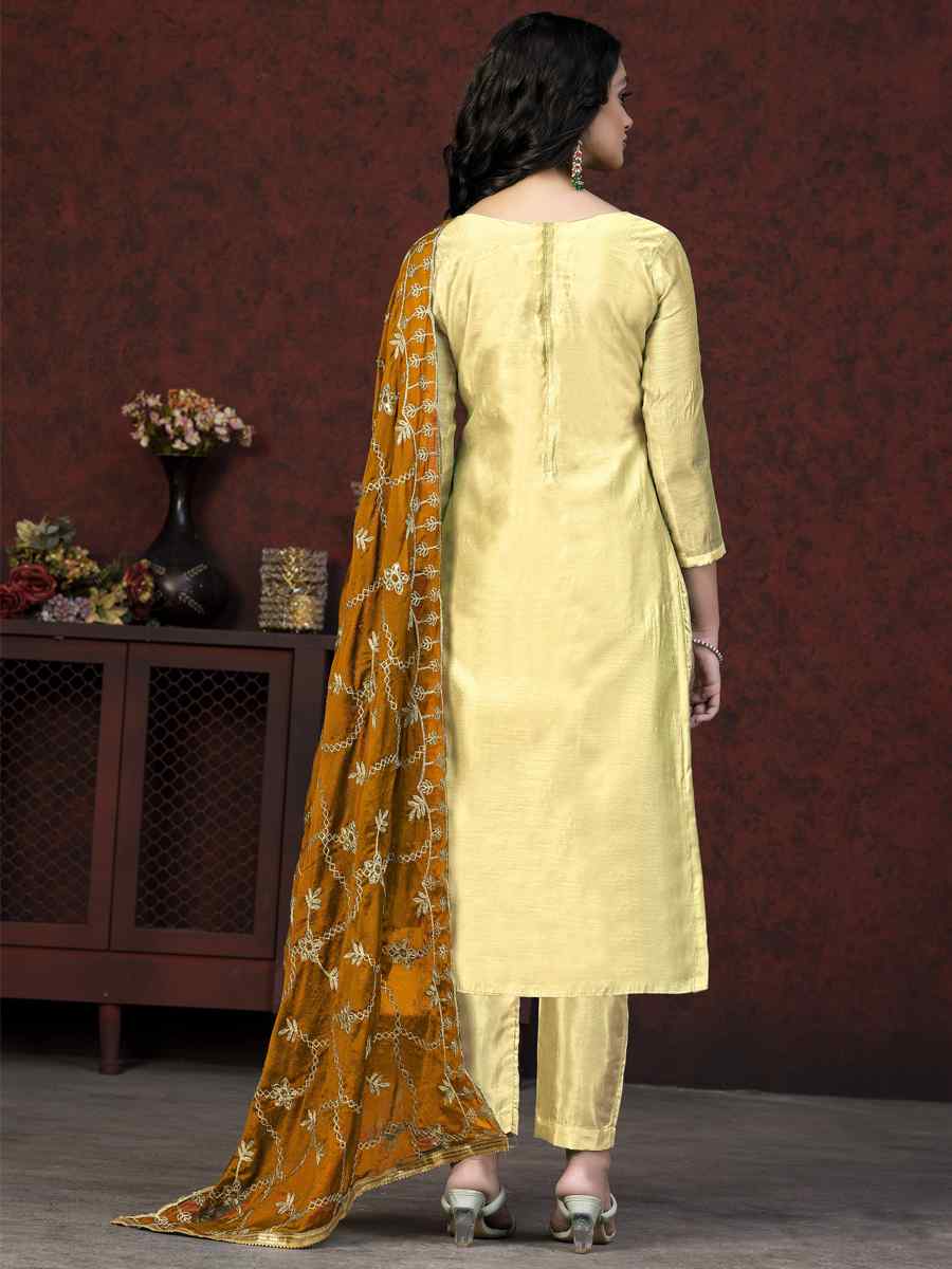 Lemon Modal Chanderi Embroidered Casual Festival Pant Salwar Kameez