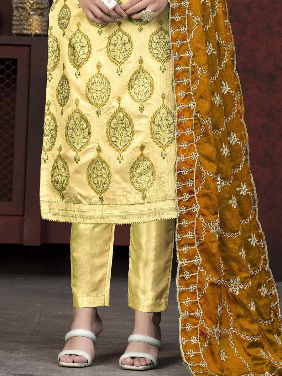 Lemon Modal Chanderi Embroidered Casual Festival Pant Salwar Kameez