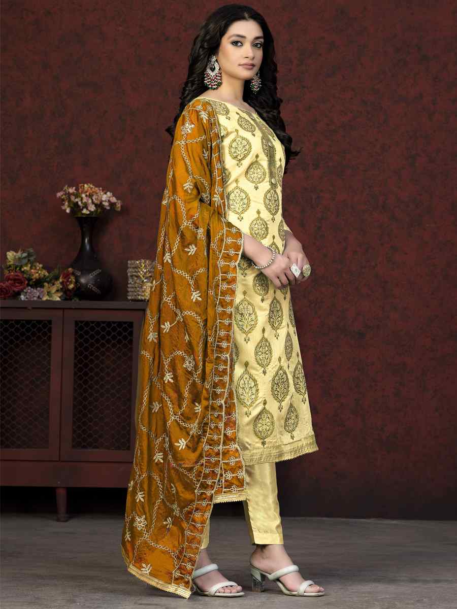 Lemon Modal Chanderi Embroidered Casual Festival Pant Salwar Kameez