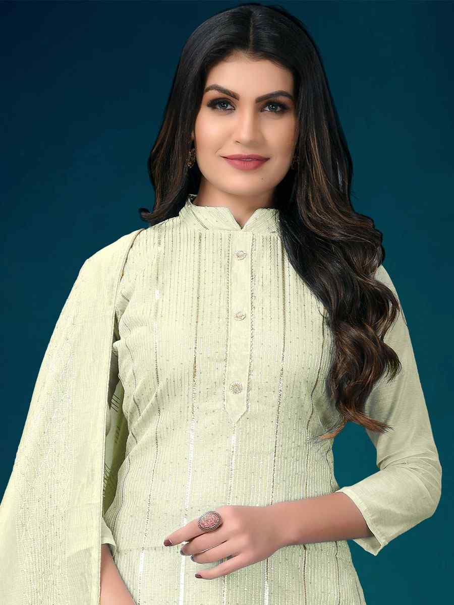 Lemon Modal Chanderi Embroidered Wedding Festival Pant Salwar Kameez
