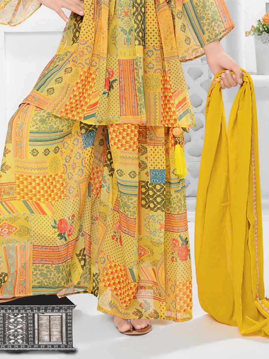 Lemon Mustard Georgette Printed Casual Festival Salwars Girls Wear