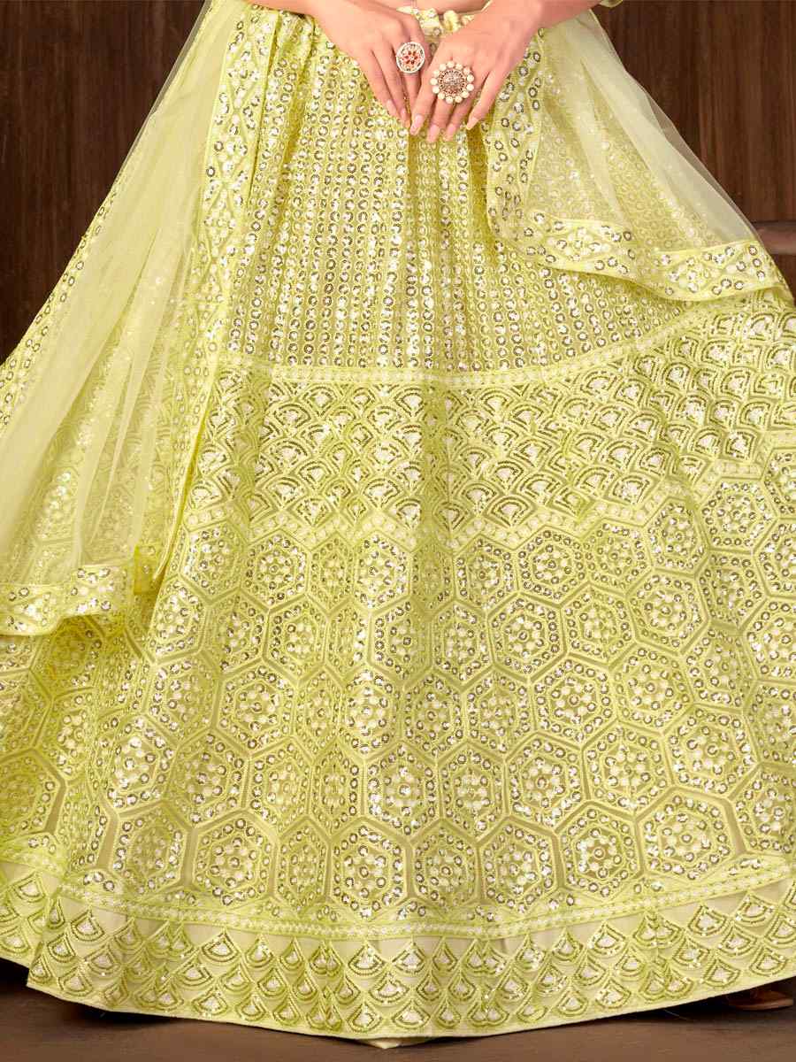 Lemon Net Embroidered Festival Party Wear Heavy Border Lehenga Choli