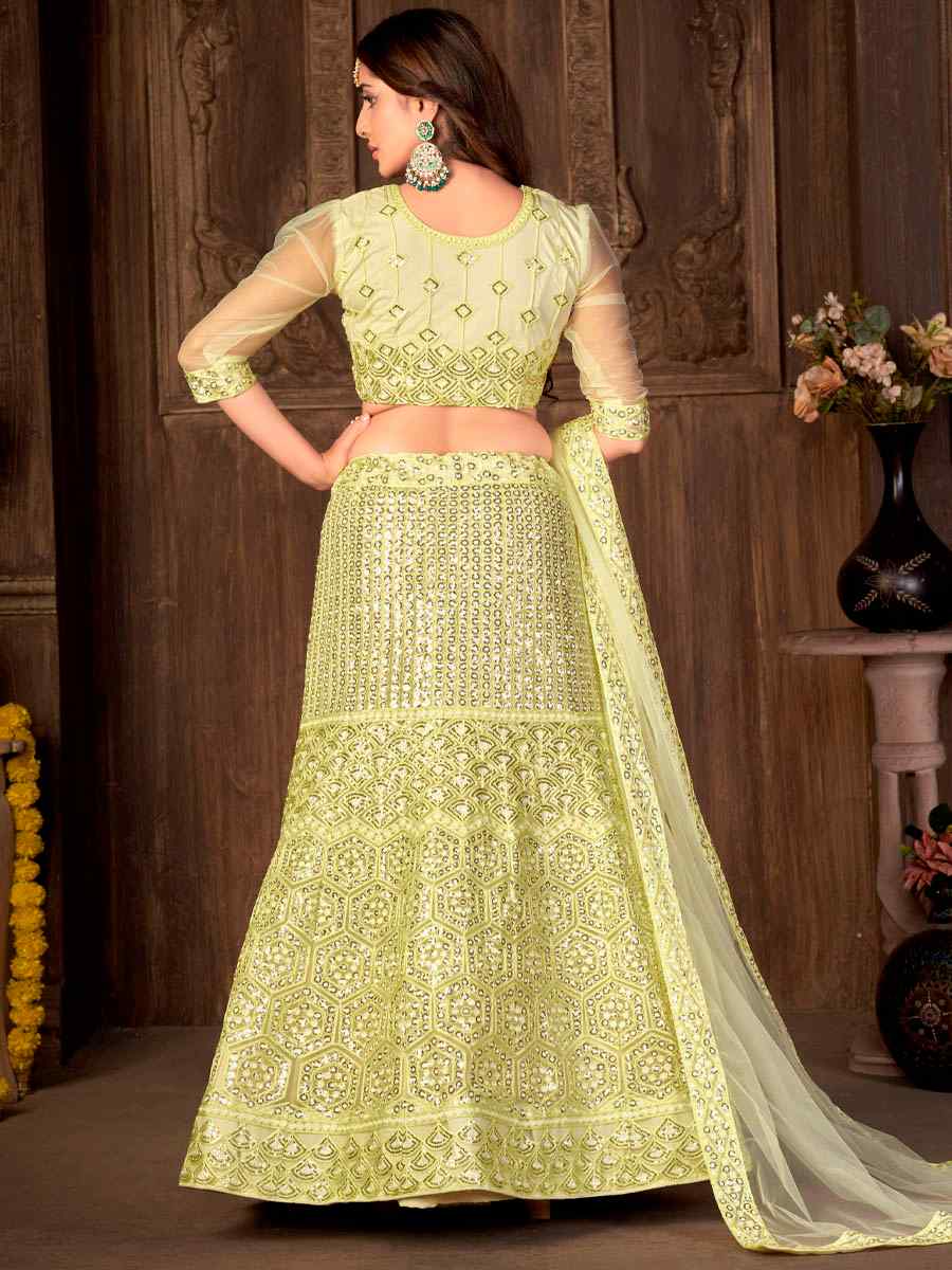 Lemon Net Embroidered Festival Party Wear Heavy Border Lehenga Choli
