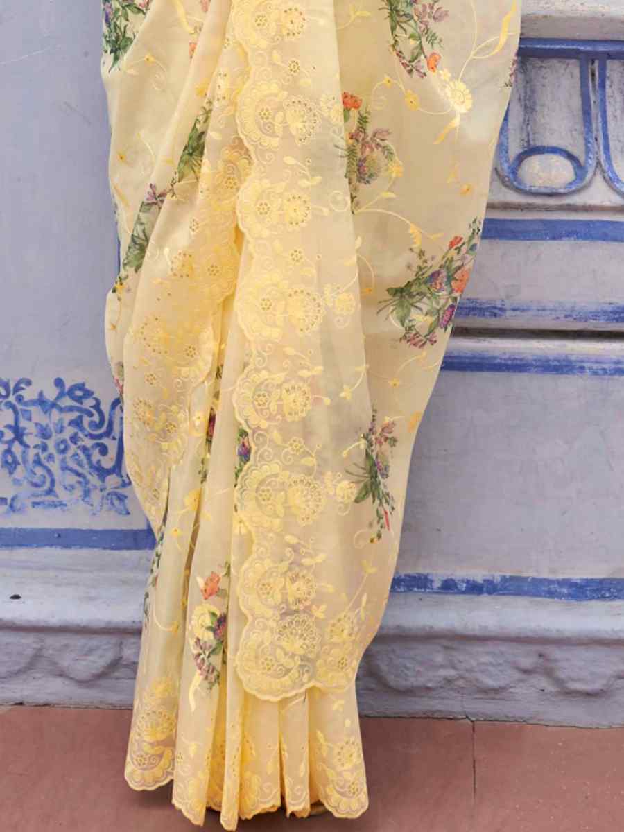 Lemon Organza Printed Casual Festival Contemporary Saree