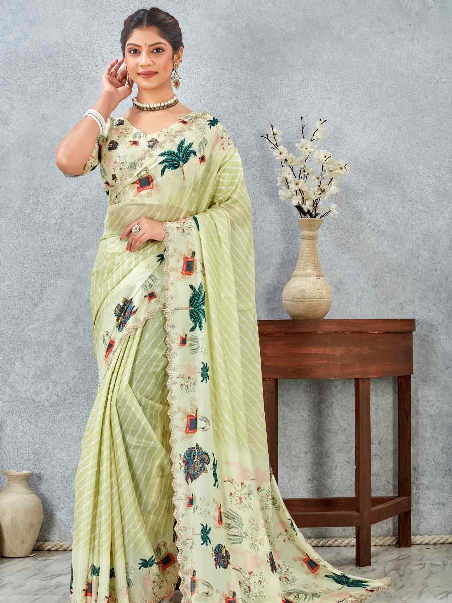 Lemon Satin Silk Printed Traditional Casual Reception Festival Wedding Fancy Heavy Border Saree