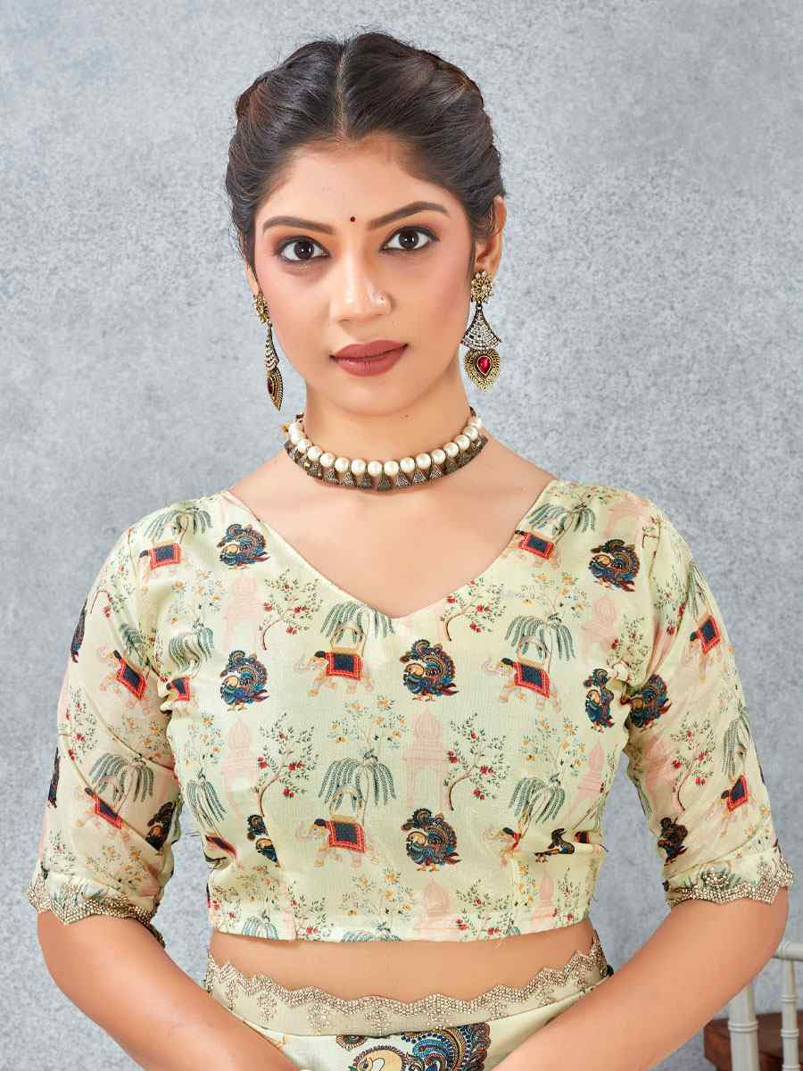 Lemon Satin Silk Printed Traditional Casual Reception Festival Wedding Fancy Heavy Border Saree