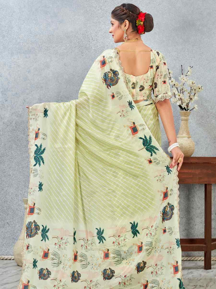 Lemon Satin Silk Printed Traditional Casual Reception Festival Wedding Fancy Heavy Border Saree