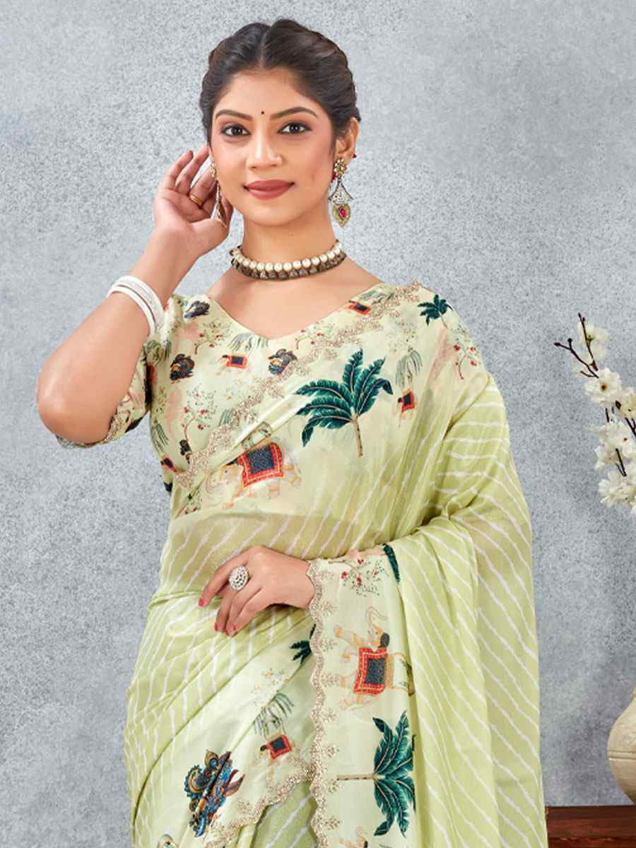 Lemon Satin Silk Printed Traditional Casual Reception Festival Wedding Fancy Heavy Border Saree