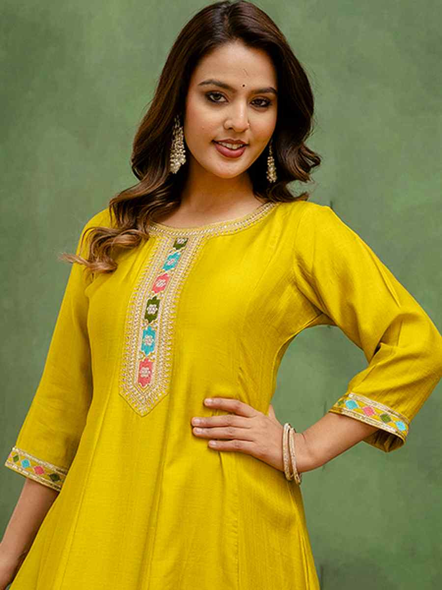 Lemon Silk Blend Embroidery Party Wedding Festival Casual Ready Pant Salwar Kameez