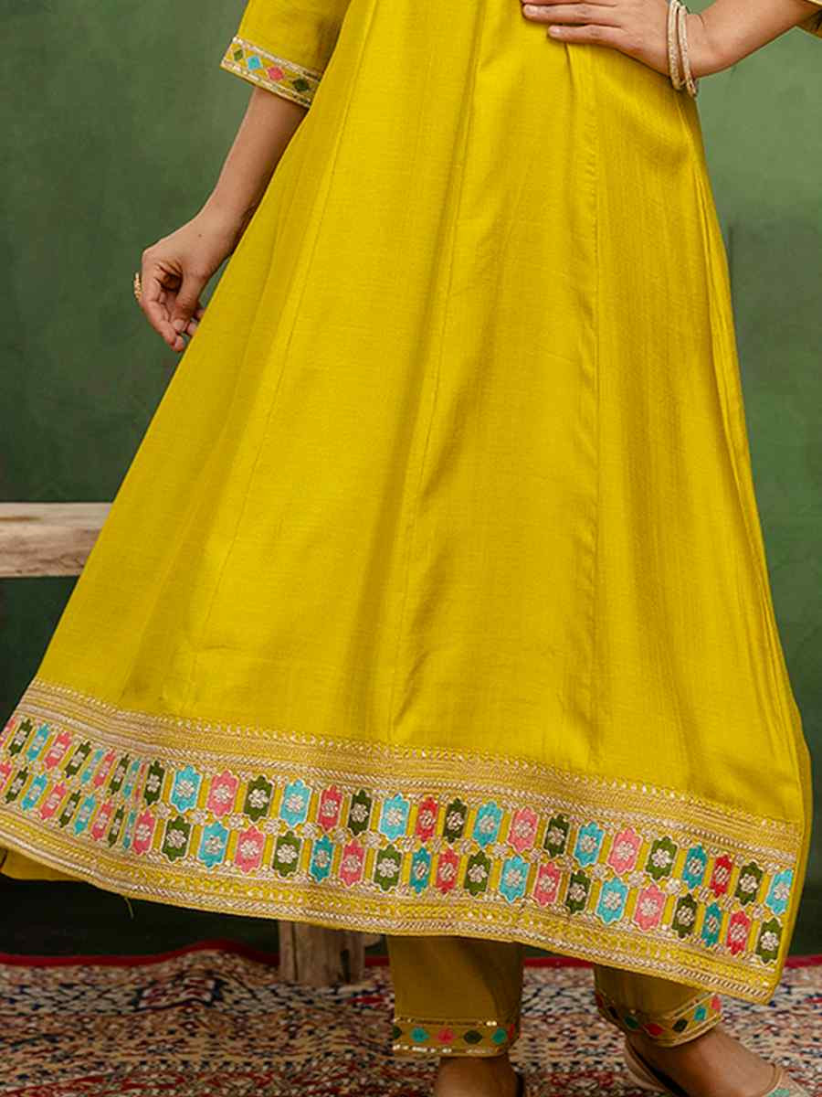 Lemon Silk Blend Embroidery Party Wedding Festival Casual Ready Pant Salwar Kameez
