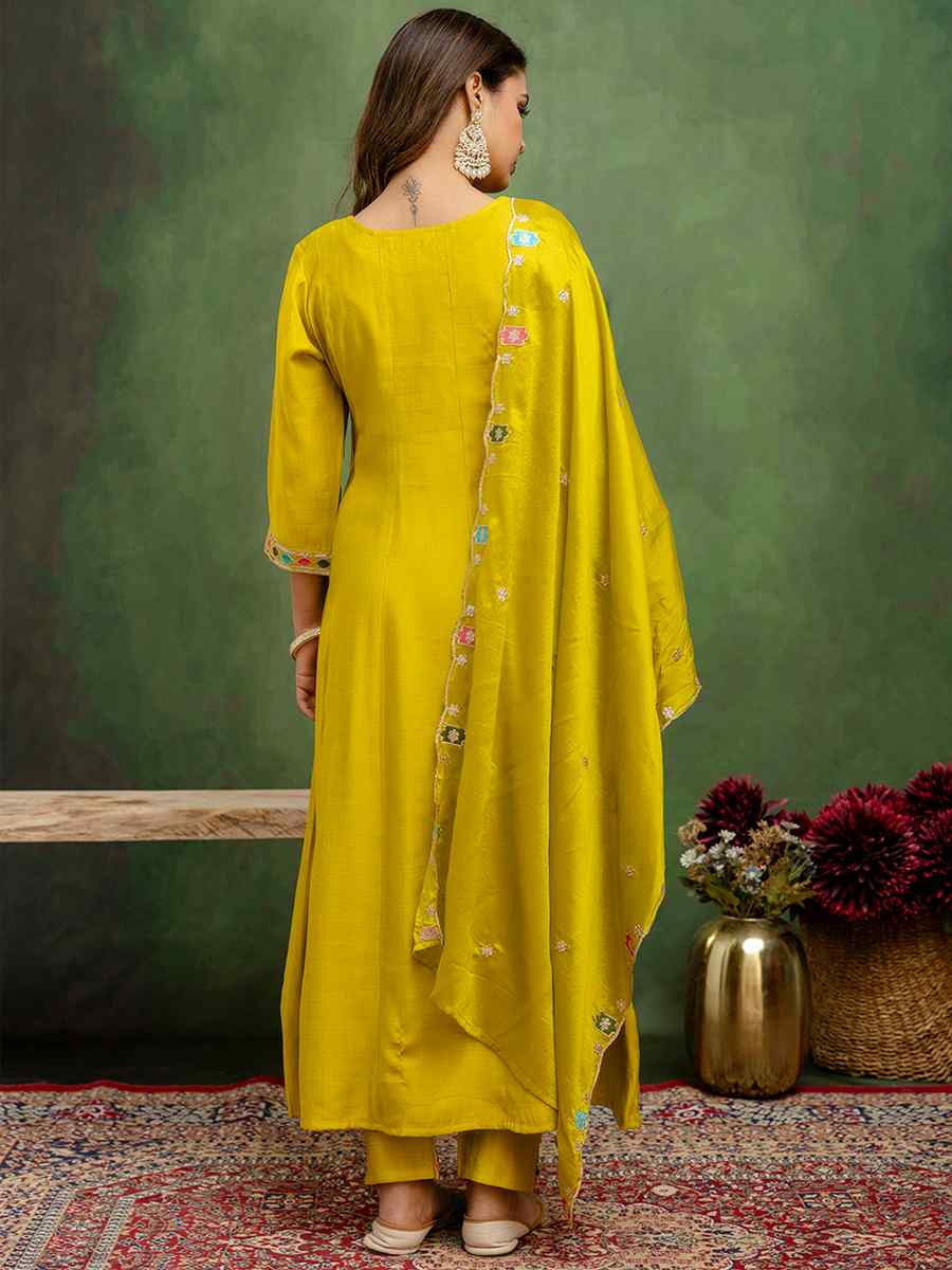 Lemon Silk Blend Embroidery Party Wedding Festival Casual Ready Pant Salwar Kameez