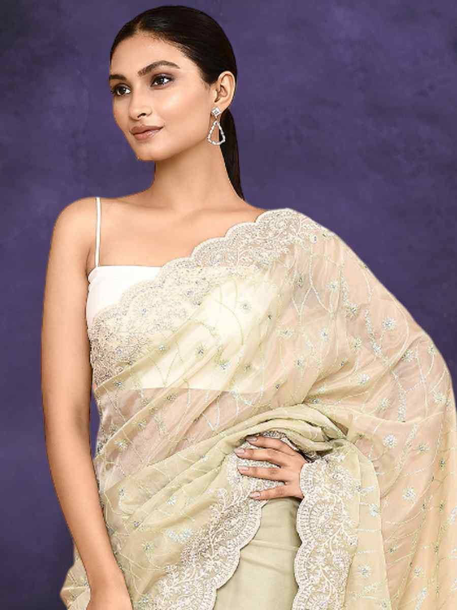 Lemon Silk Embroidery Festival Party Classic Style Saree