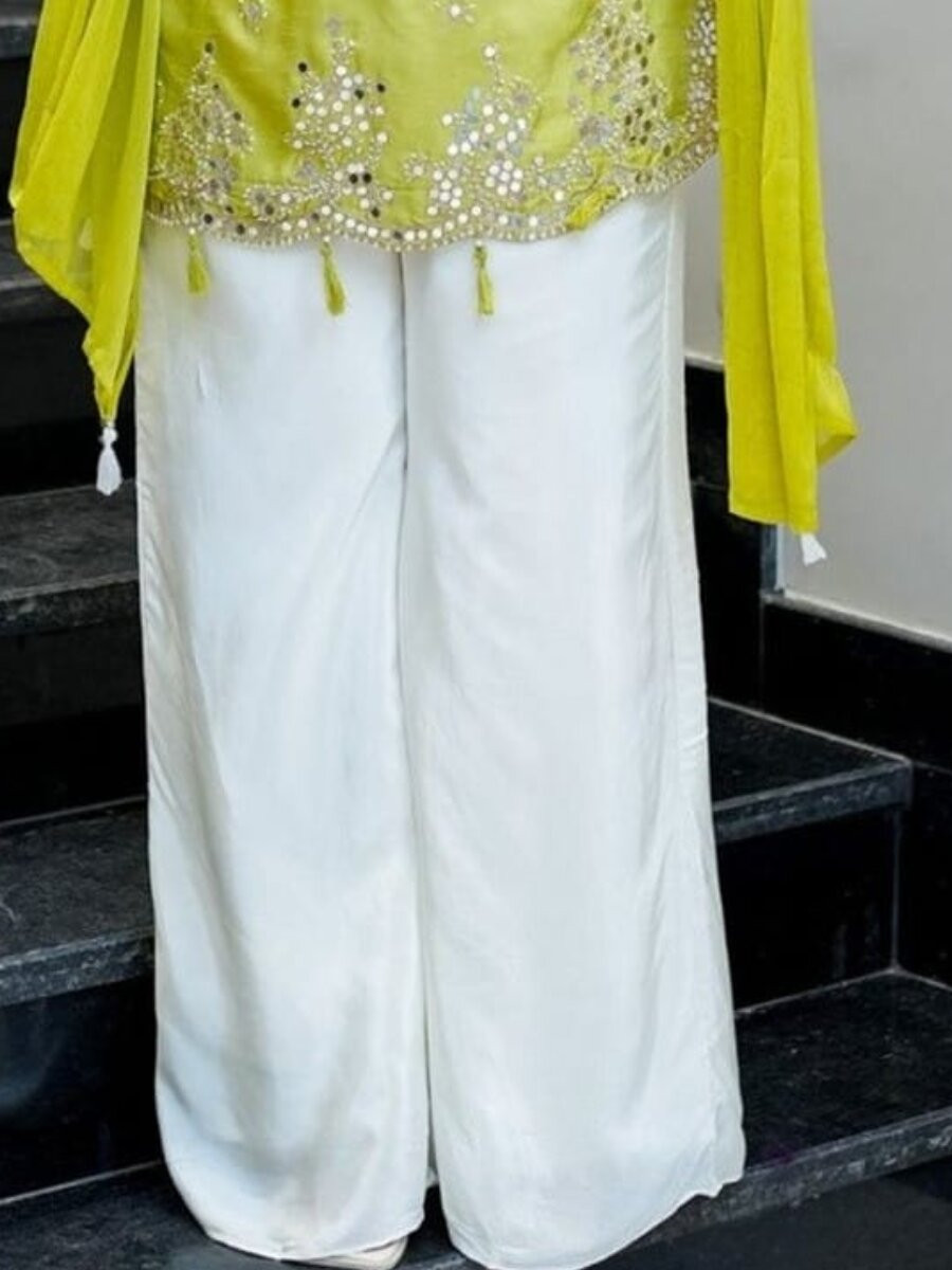 Lemon Silk Embroidery Mirror Work Wedding Party Festival Casual Ready Palazzo Pant Salwar Kameez