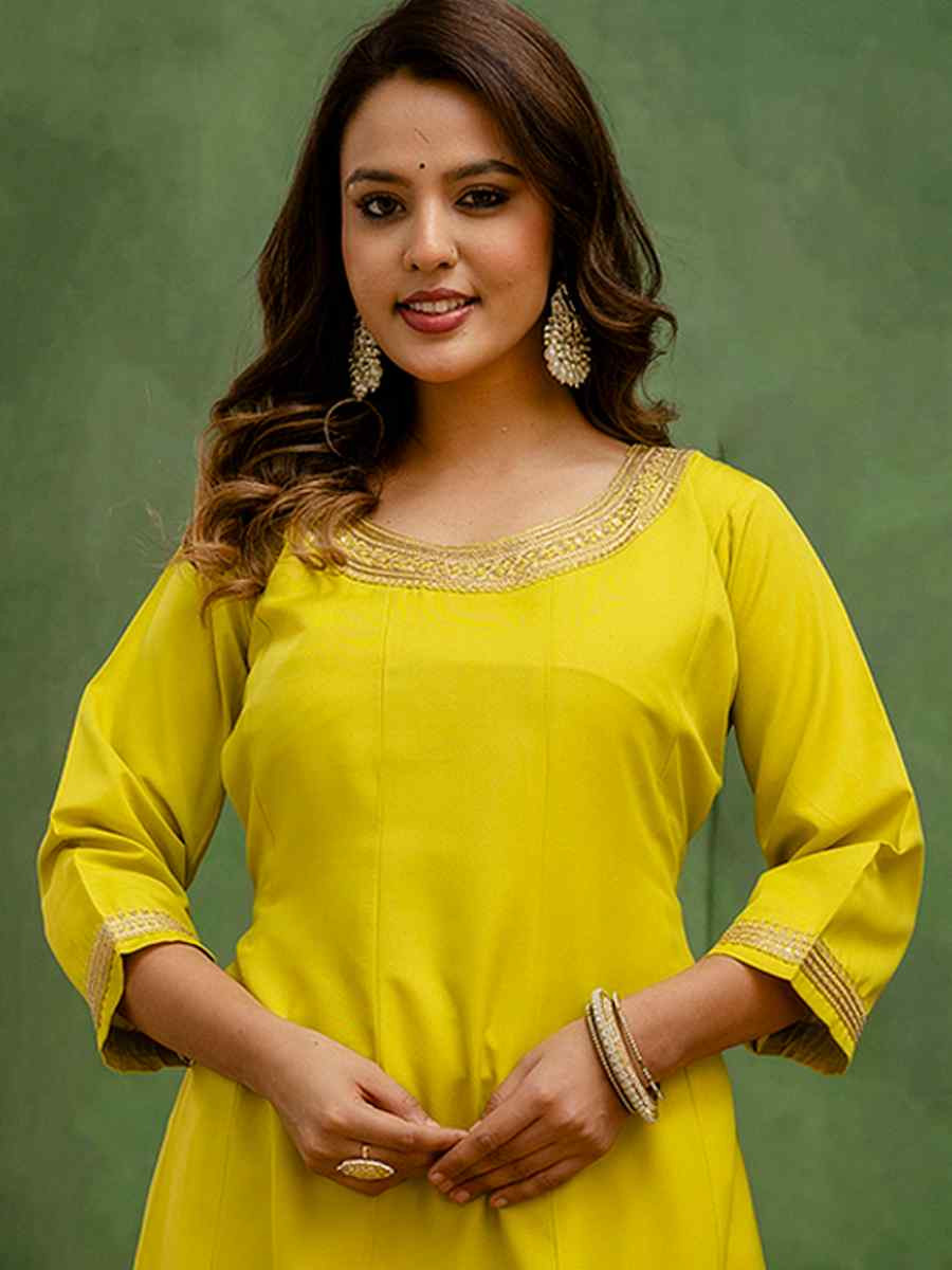 Lemon Viscose Rayon Embroidery Party Wedding Festival Casual Ready Anarkali Salwar Kameez
