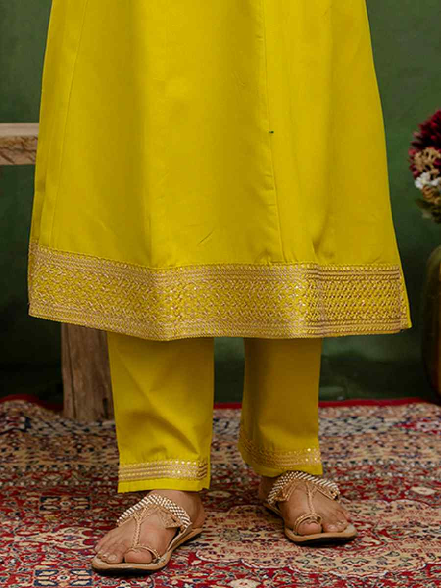 Lemon Viscose Rayon Embroidery Party Wedding Festival Casual Ready Anarkali Salwar Kameez