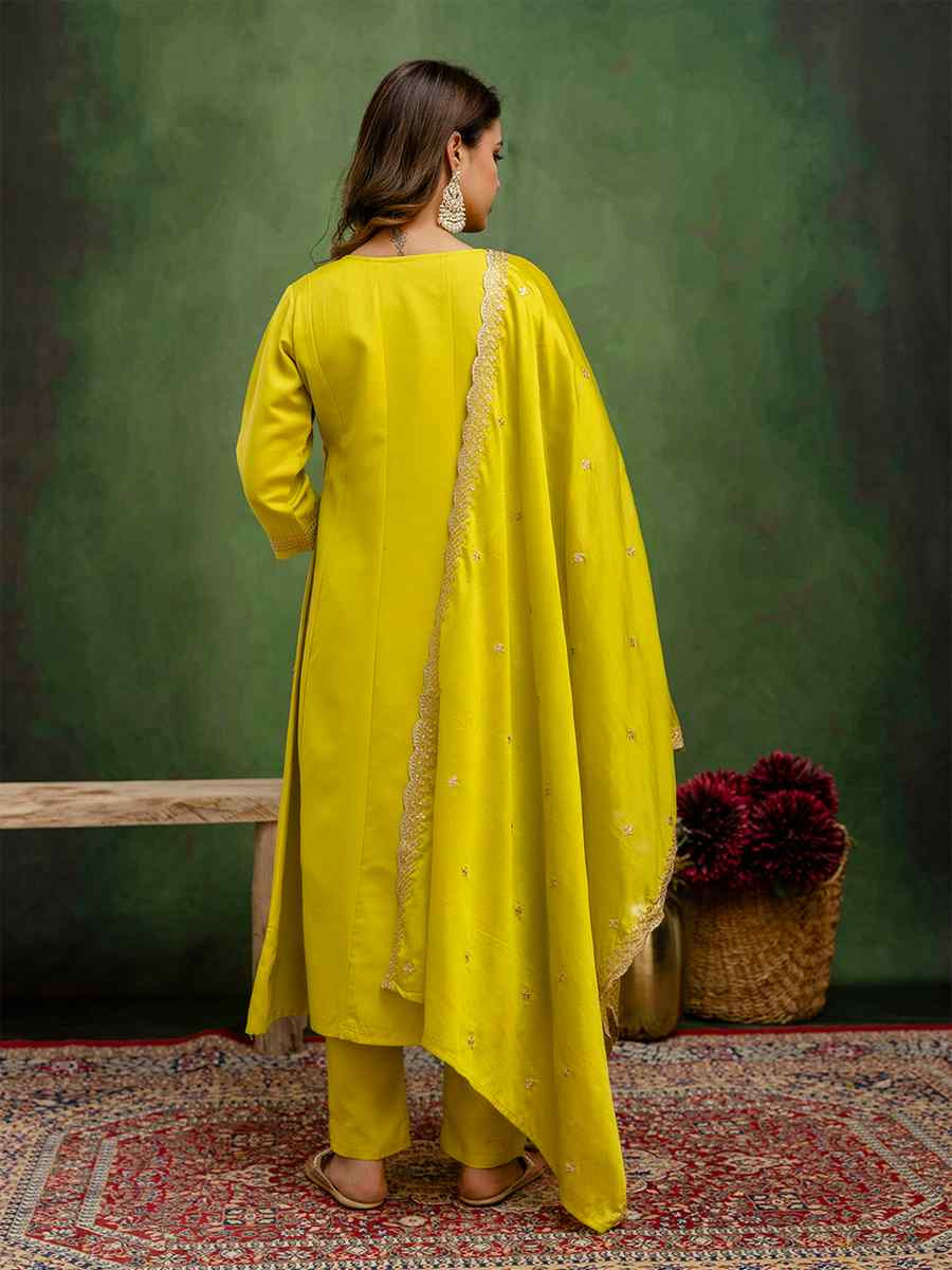 Lemon Viscose Rayon Embroidery Party Wedding Festival Casual Ready Anarkali Salwar Kameez