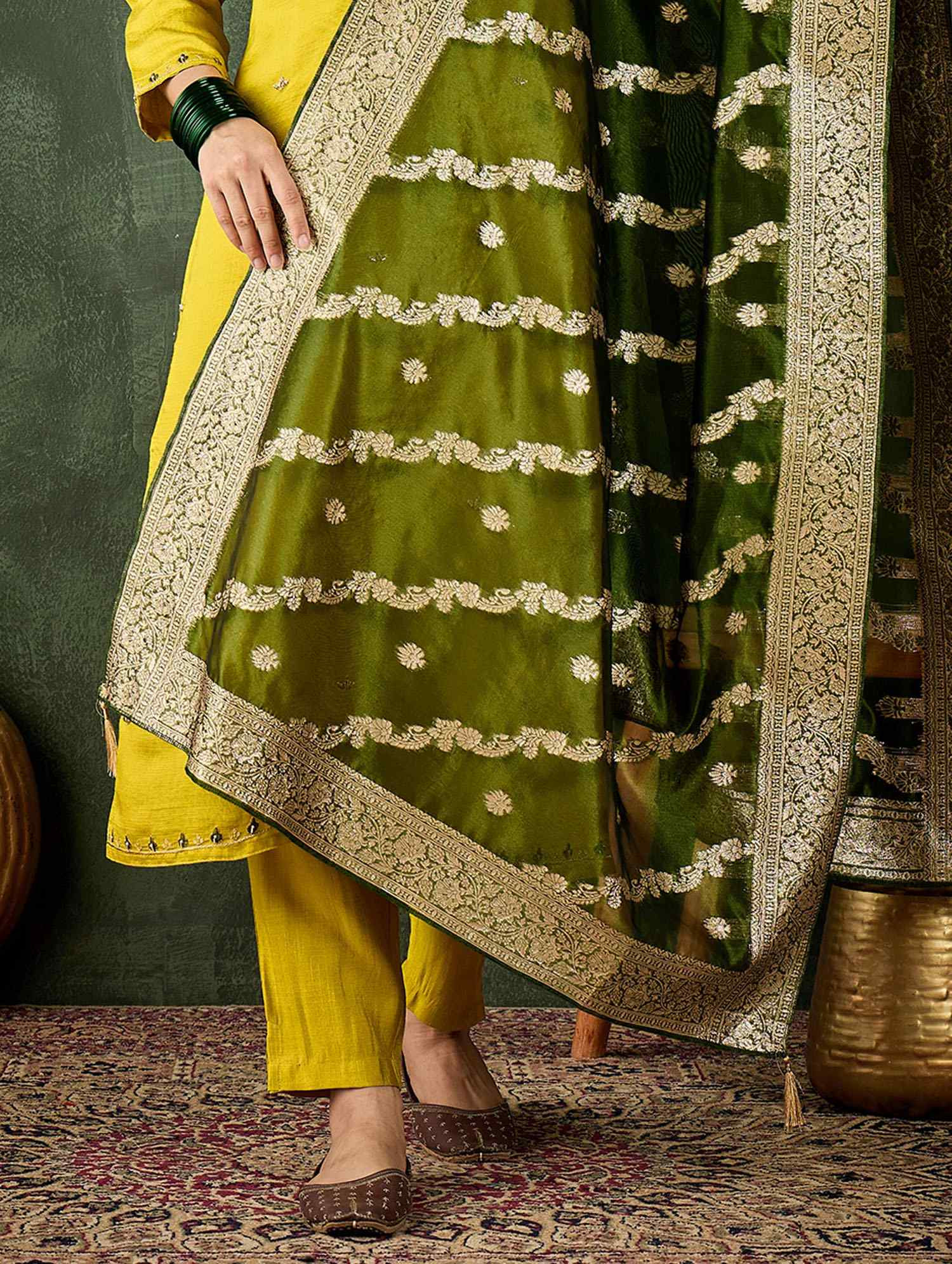 Lemon Viscose Rayon Embroidery Party Wedding Festival Casual Ready Pant Salwar Kameez