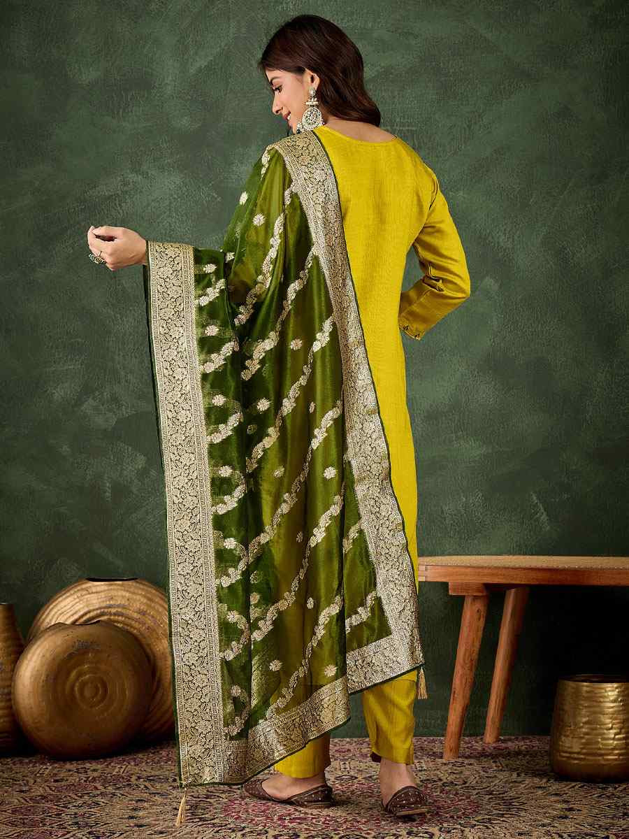 Lemon Viscose Rayon Embroidery Party Wedding Festival Casual Ready Pant Salwar Kameez