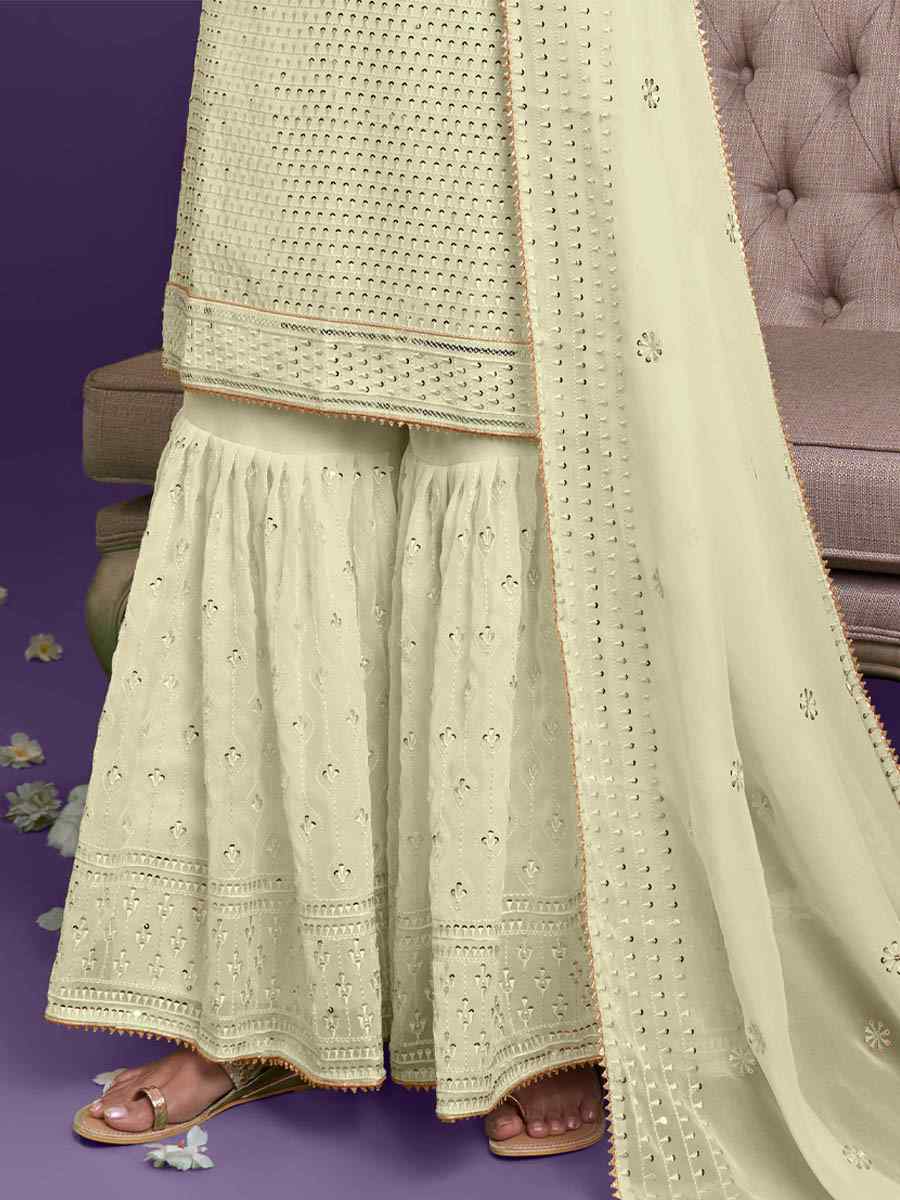 Lemon Yellow Georgette Embroidered Festival Wedding Sharara Pant Salwar Kameez