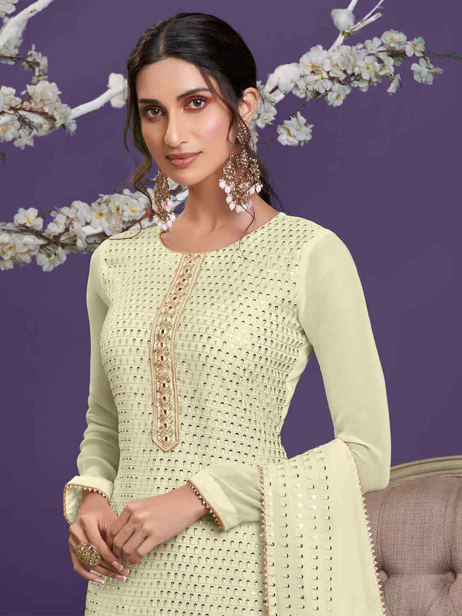 Lemon Yellow Georgette Embroidered Festival Wedding Sharara Pant Salwar Kameez