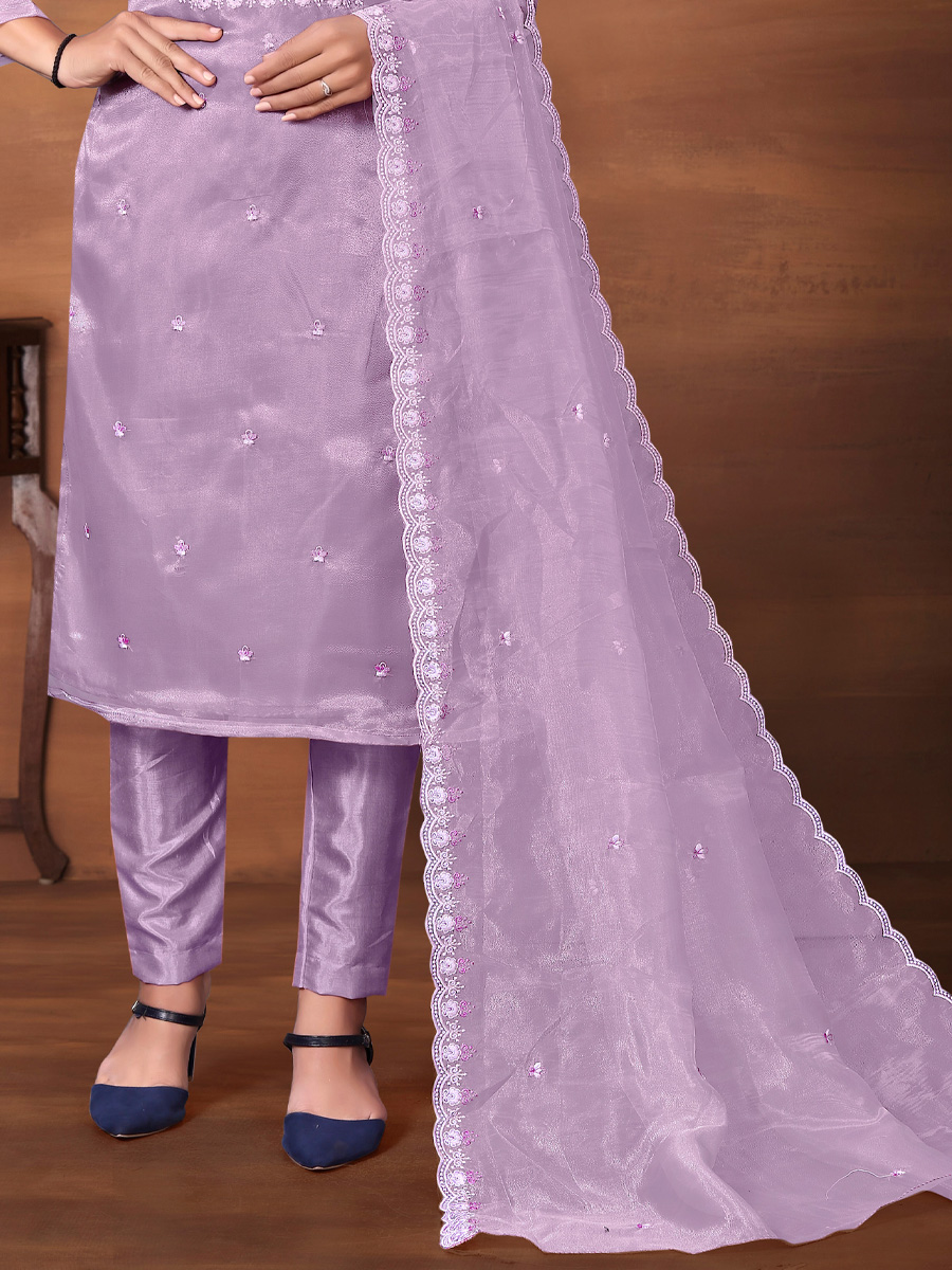 Levender Organza Printed Casual Festival Pant Salwar Kameez