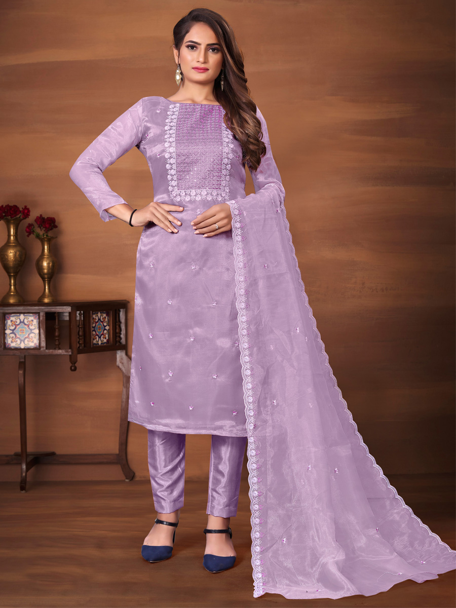 Levender Organza Printed Casual Festival Pant Salwar Kameez