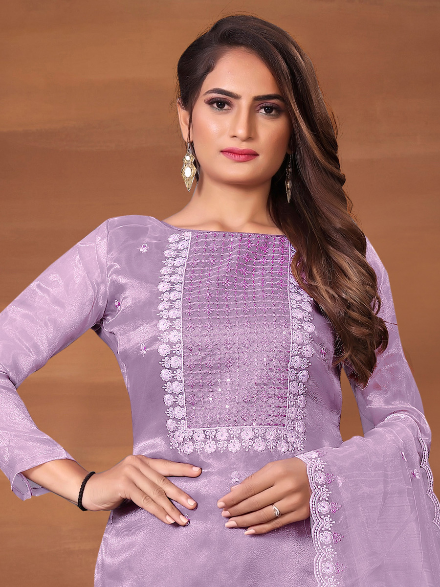 Levender Organza Printed Casual Festival Pant Salwar Kameez